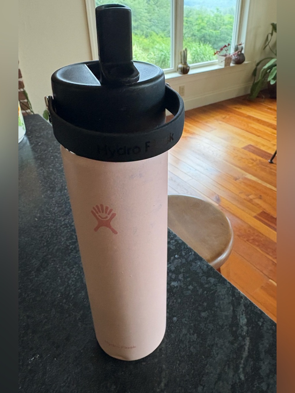Hydro Flask Pink Bottle with Black Straw Lid